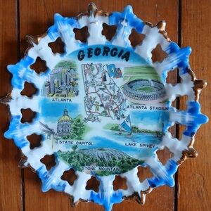 🍑🍽🥜 Vintage Georgia Souvenir Display Decorative Plate by Langcraft 🥜🍽🍑